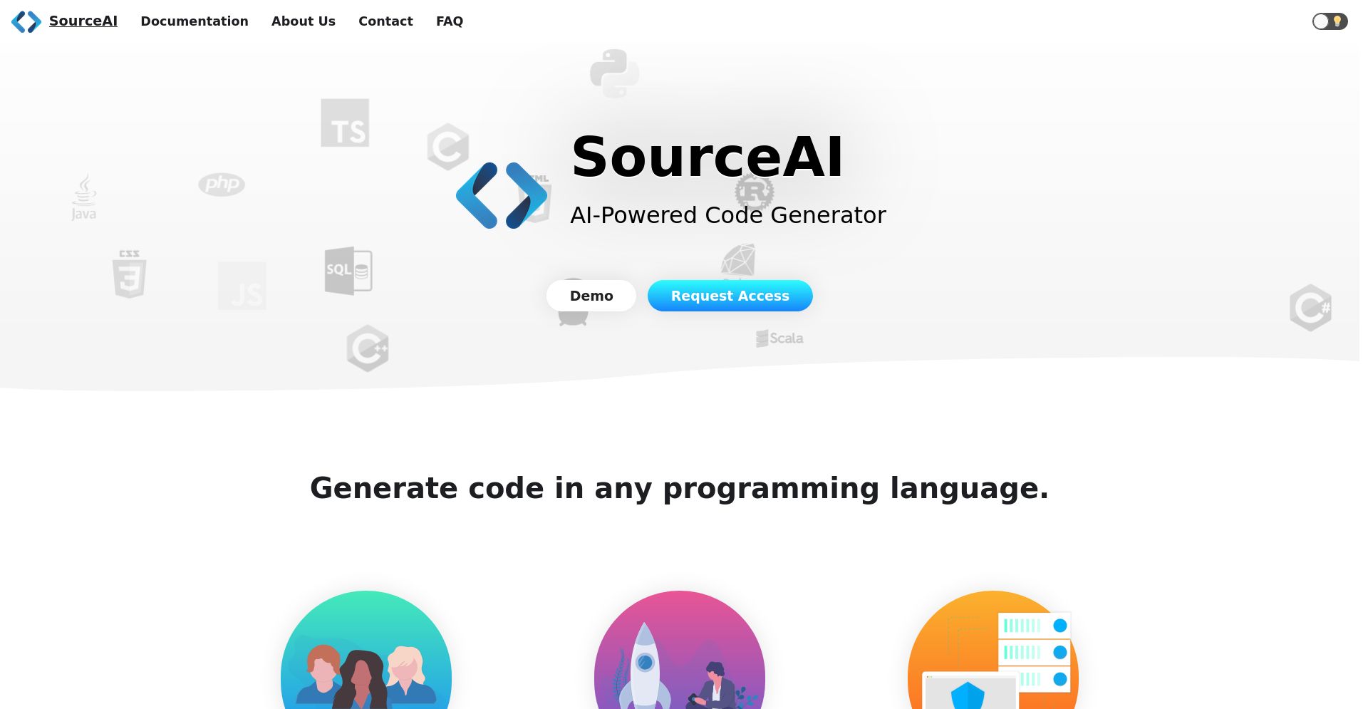 SourceAI - website homepage screenshot