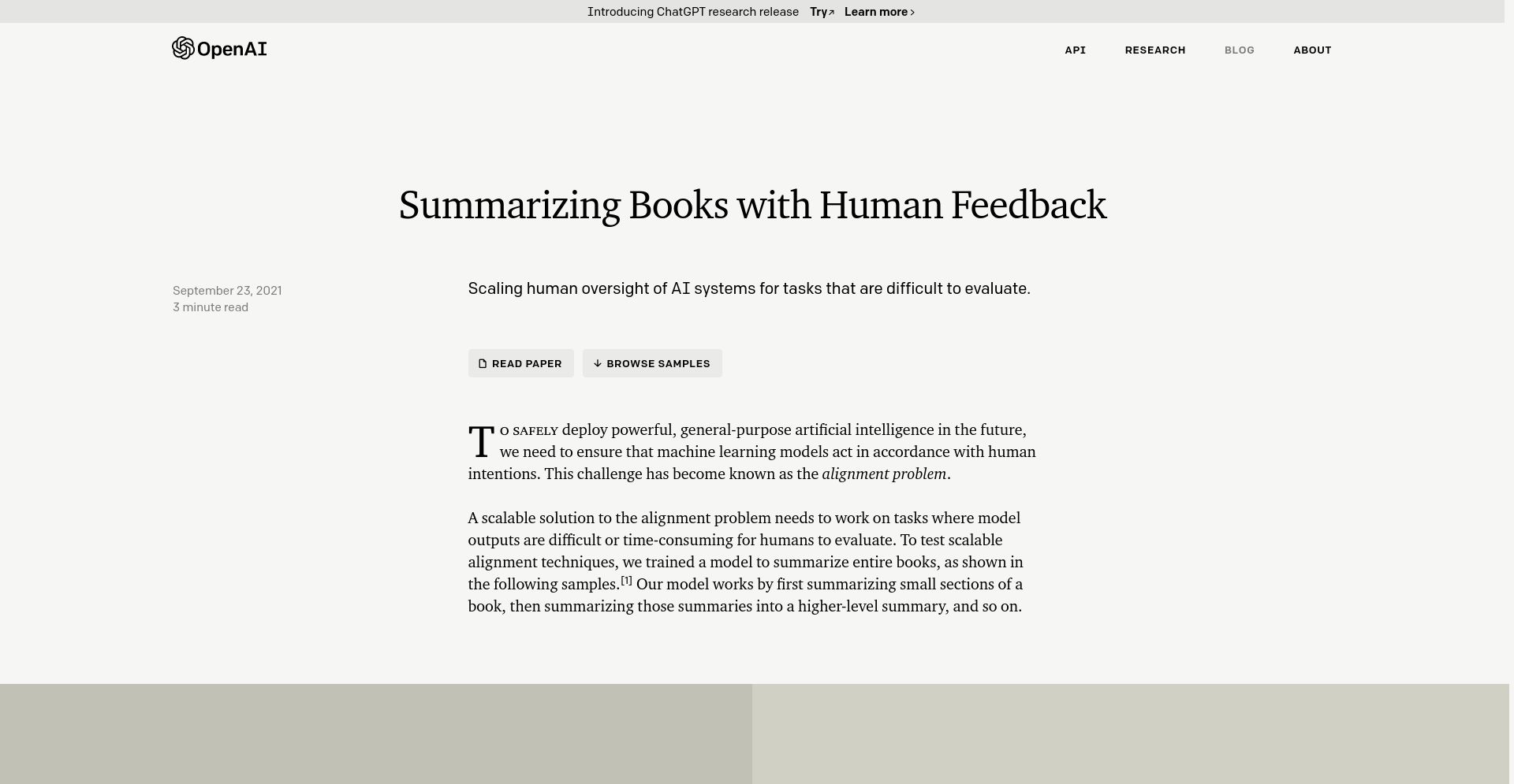 Summarizing Books with Human Feedback - website homepage screenshot