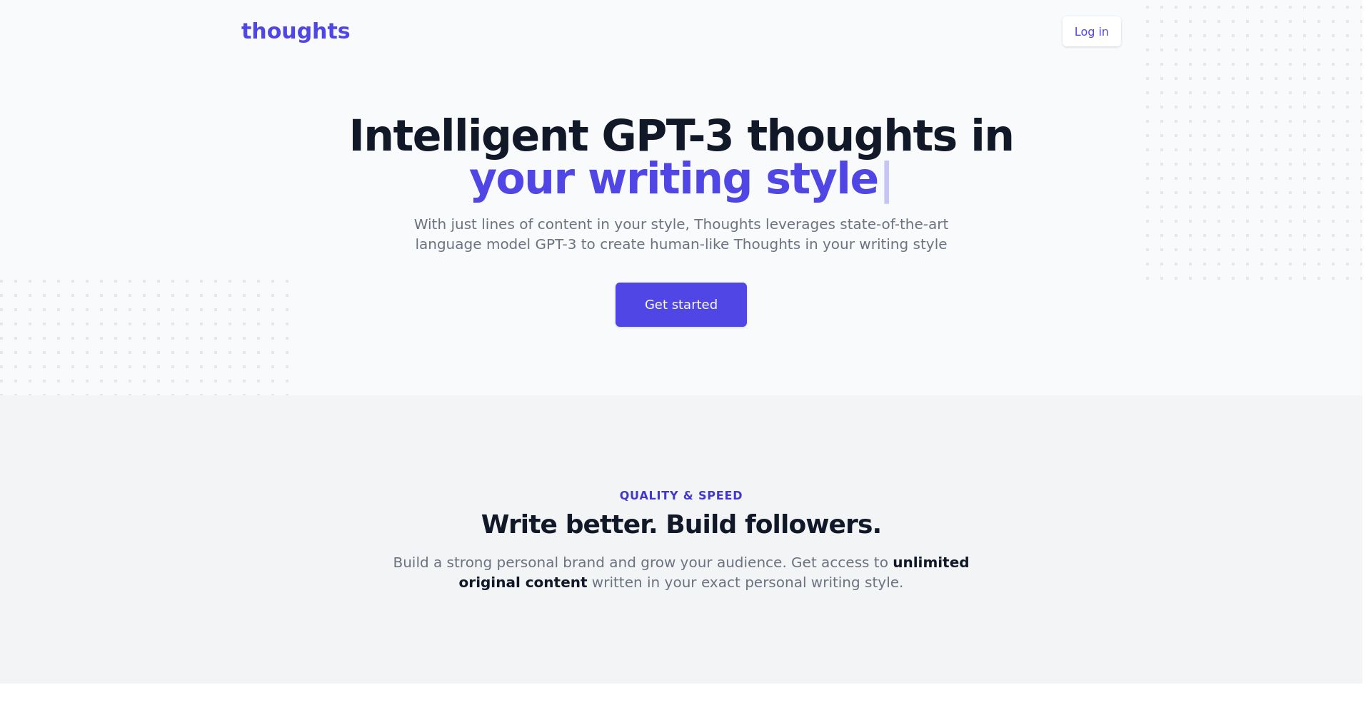 Thoughts - website homepage screenshot