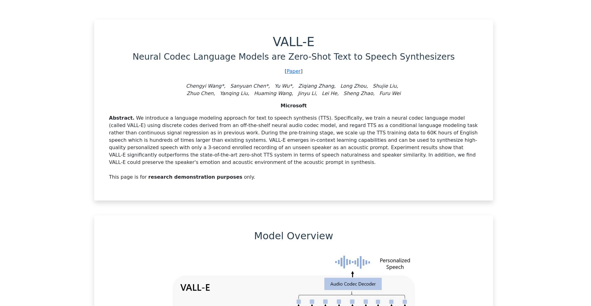 VALL-E - website homepage screenshot