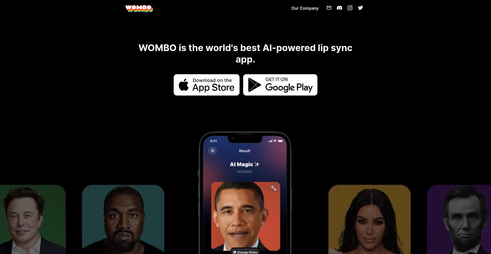 WOMBO - website homepage screenshot