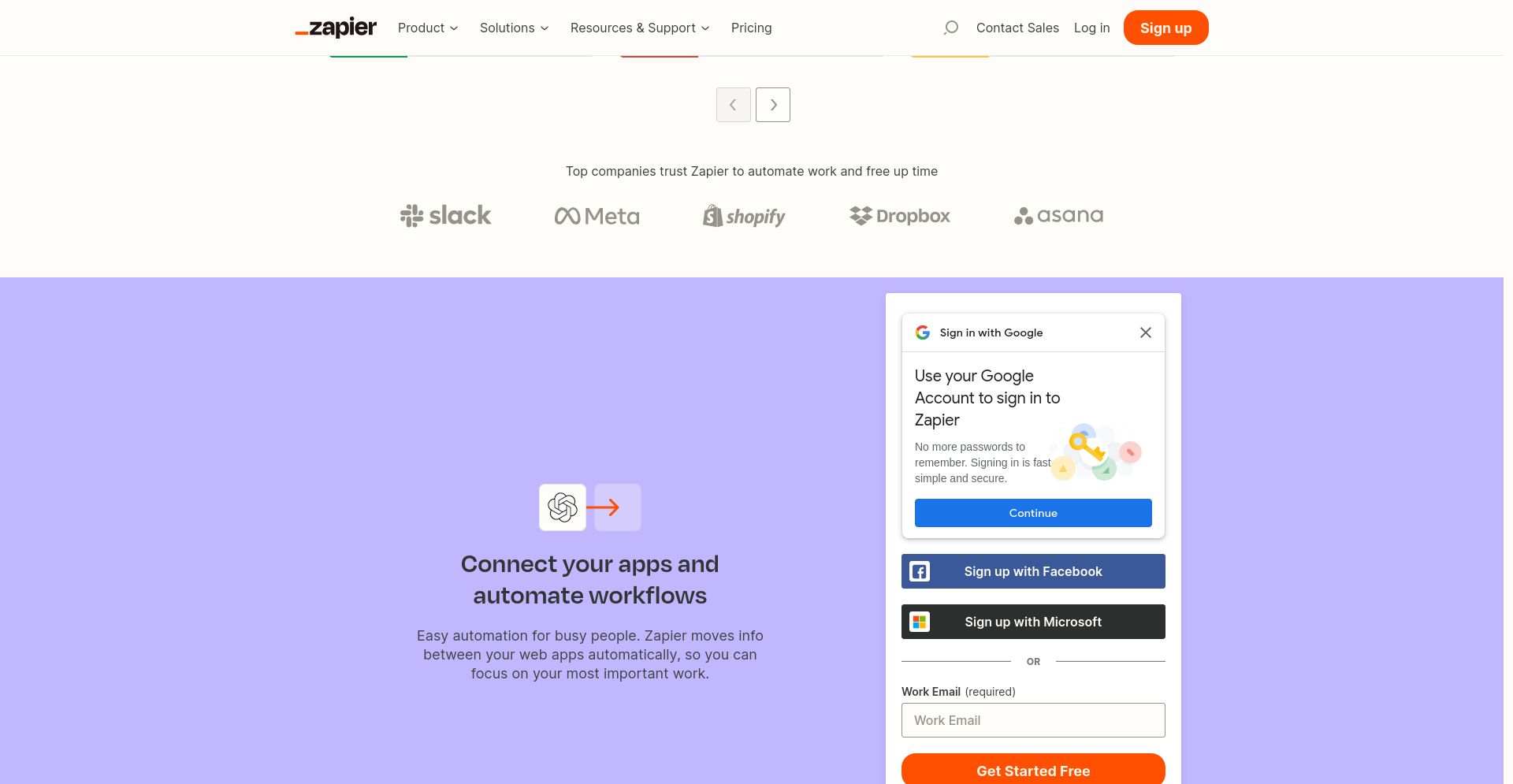 Zapier - website homepage screenshot